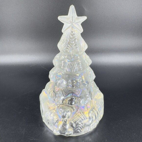 Vintage 1980s White Iridescent Glass Christmas Tree Hollow Figurine Decor VTG - Picture 9 of 12